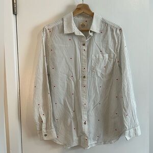 Marine Layer button down with pinstripes and hearts